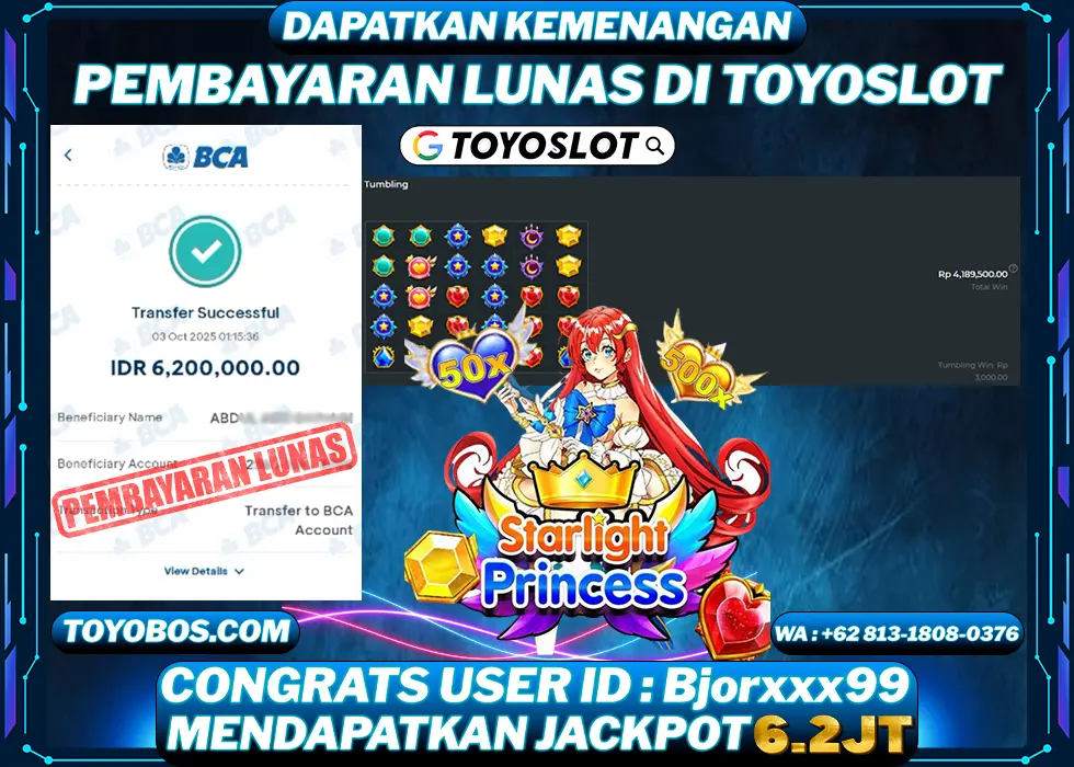 TOYOSLOT - BUKTI KEMENANGAN Starlight Princess Rp6,200,000,- LUNAS